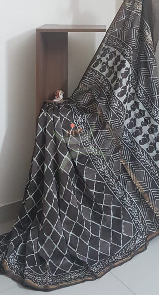 Handloom brown chanderi printed saree