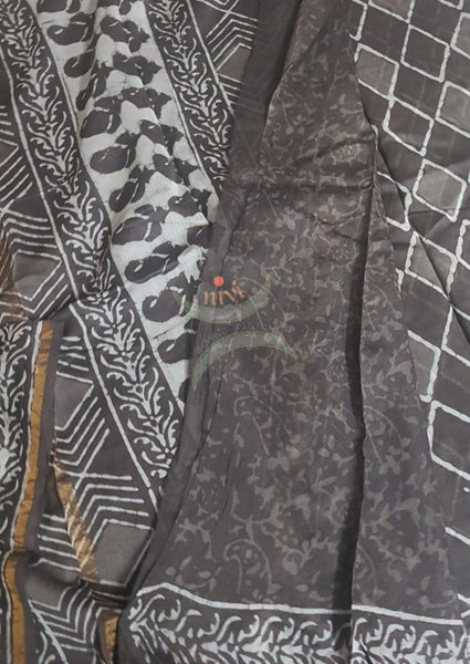 Handloom brown chanderi printed saree