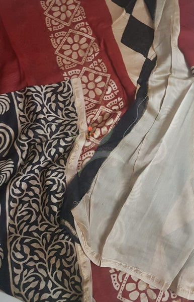 Handloom multi coloured  chanderi printed skirt saree