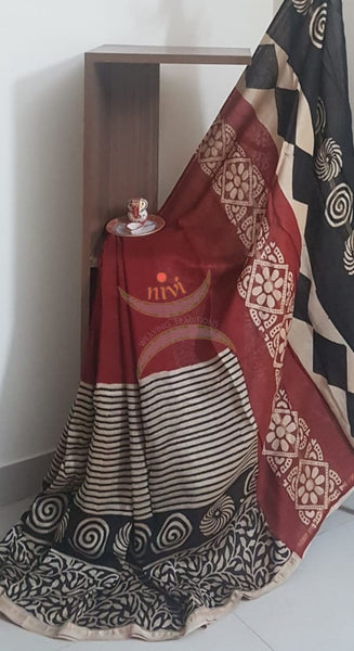 Handloom multi coloured  chanderi printed skirt saree