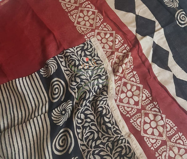 Handloom multi coloured  chanderi printed skirt saree