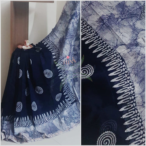 Handloom indigo chanderi batik saree
