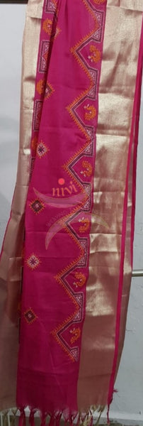 Fuschia pink  kota cotton machine embroidered kasuti dupatta
