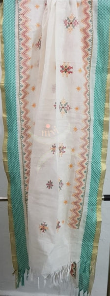 White kota cotton machine embroidered kasuti dupatta