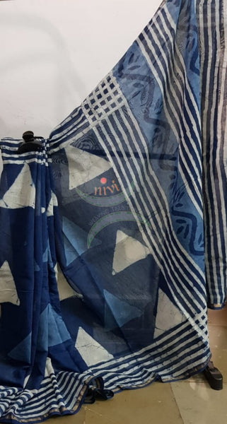 Handloom indigo chanderi printed saree