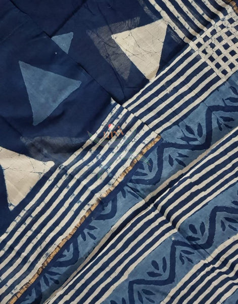 Handloom indigo chanderi printed saree