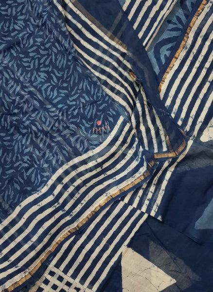 Handloom indigo chanderi printed saree