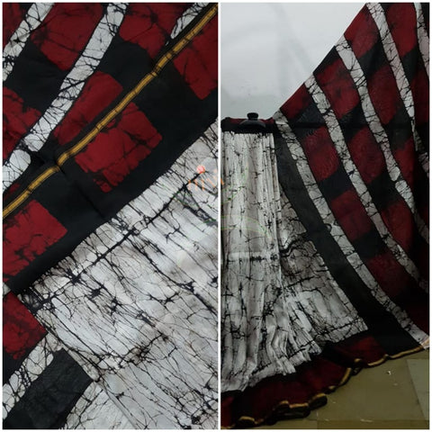 Handloom black and white Chanderi batik saree