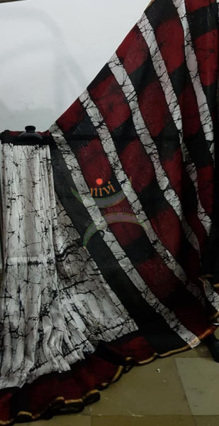 Handloom black and white Chanderi batik saree