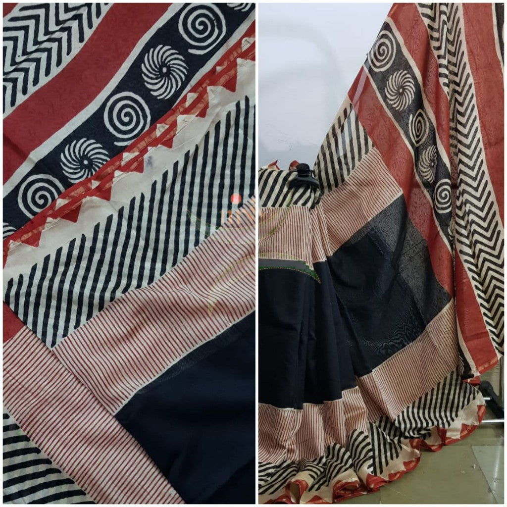 Handloom multi coloured  chanderi printed saree