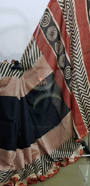 Handloom multi coloured  chanderi printed saree