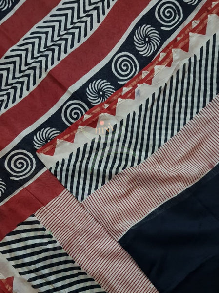 Handloom multi coloured  chanderi printed saree