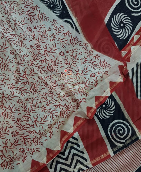 Handloom multi coloured  chanderi printed saree