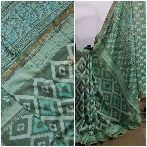 Teal green handloom chanderi batik saree