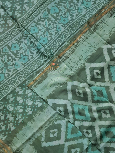 Teal green handloom chanderi batik saree