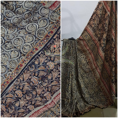Handloom black chennur silk kalamkari saree