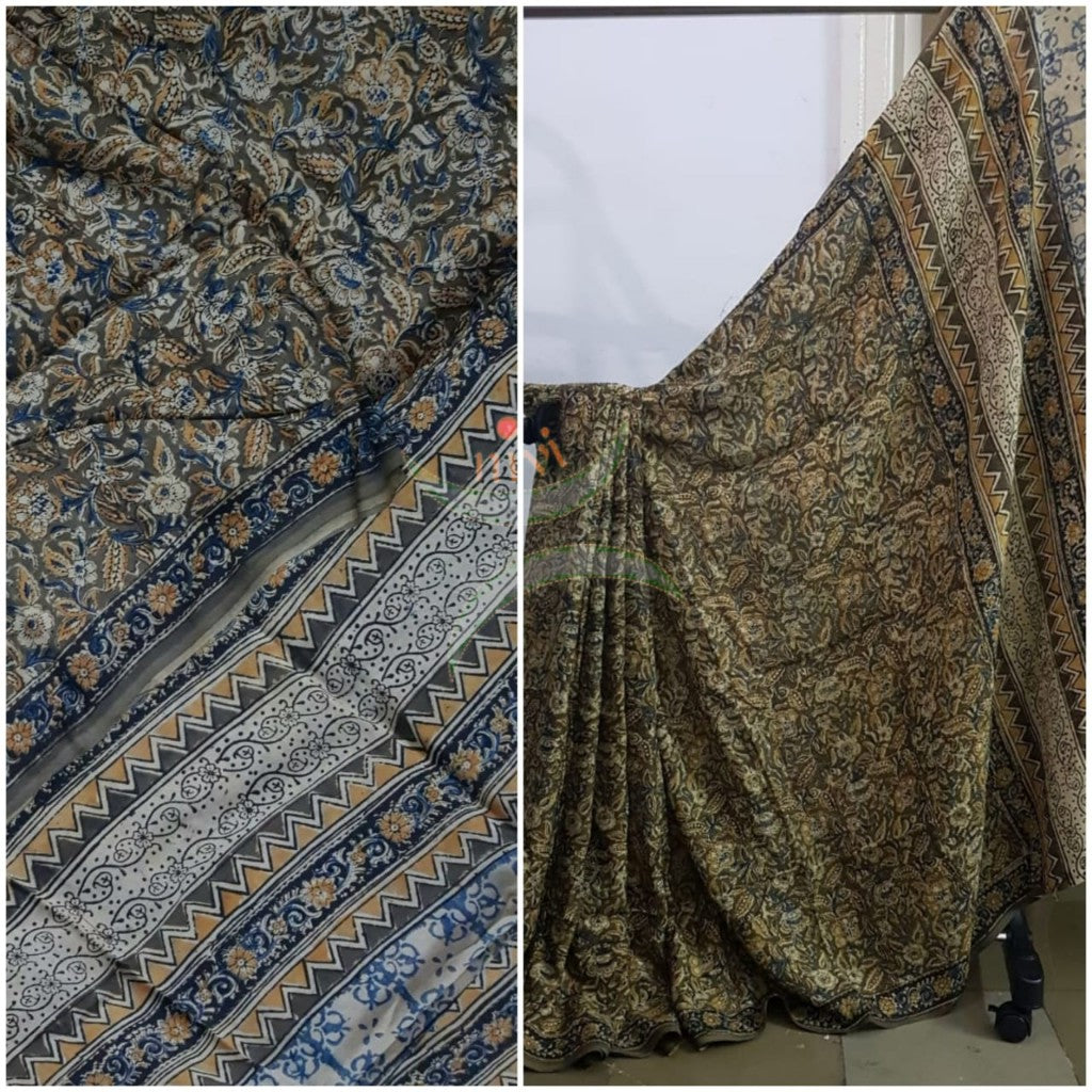 Handloom mehendi green  chennur silk kalamkari saree