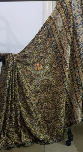 Handloom mehendi green  chennur silk kalamkari saree
