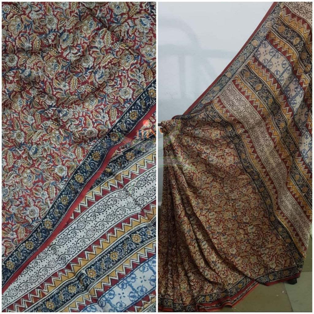 Handloom red chennur silk kalamkari saree