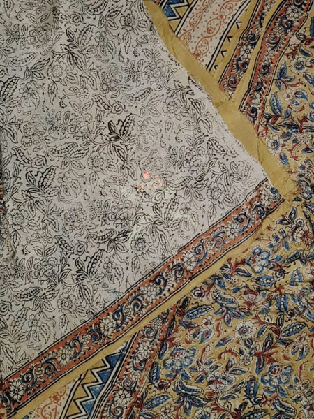 Handloom mustard yellow chennur silk kalamkari saree