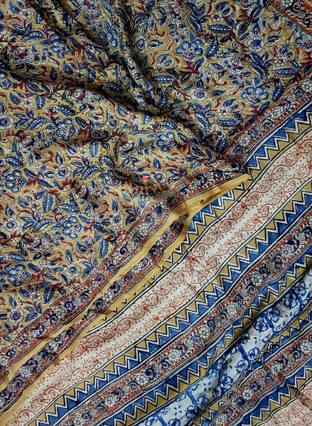 Handloom mustard yellow chennur silk kalamkari saree
