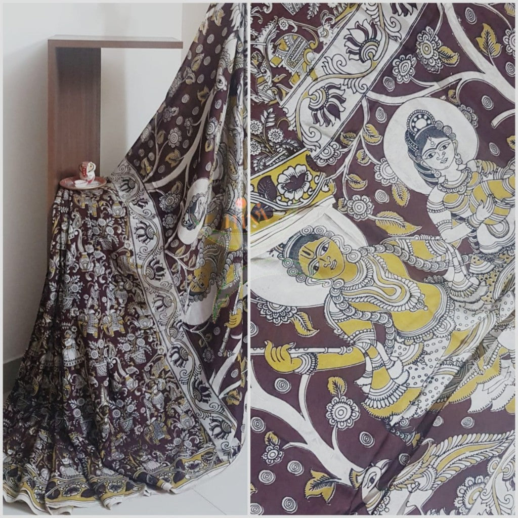 Handloom brown chennur silk kalamkari saree