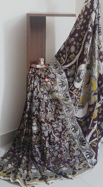 Handloom brown chennur silk kalamkari saree