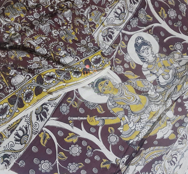Handloom brown chennur silk kalamkari saree