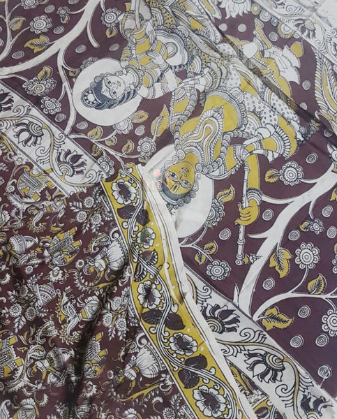 Handloom brown chennur silk kalamkari saree
