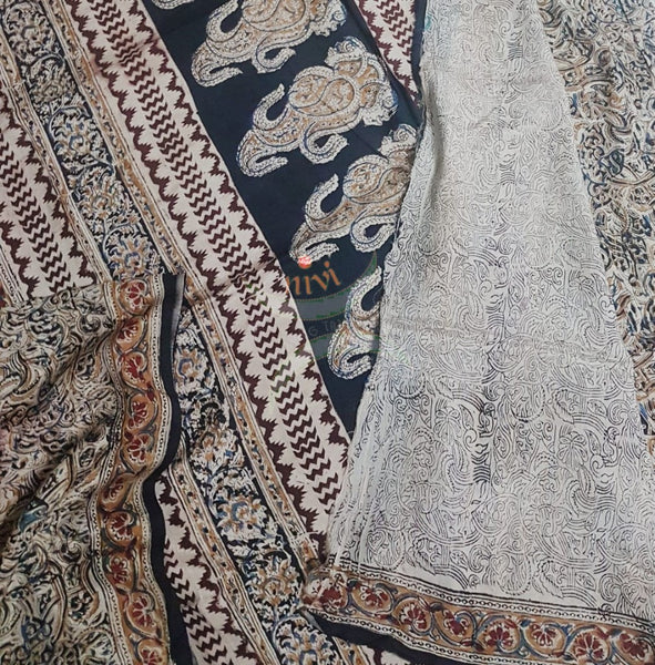 Handloom dark brown chennur silk kalamkari saree