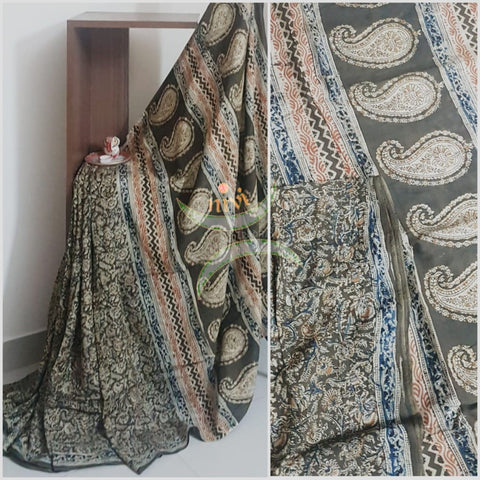 Handloom mehendi green chennur silk kalamkari saree