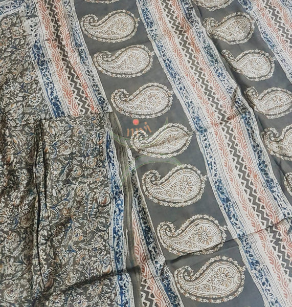 Handloom mehendi green chennur silk kalamkari saree