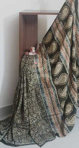 Handloom mehendi green chennur silk kalamkari saree