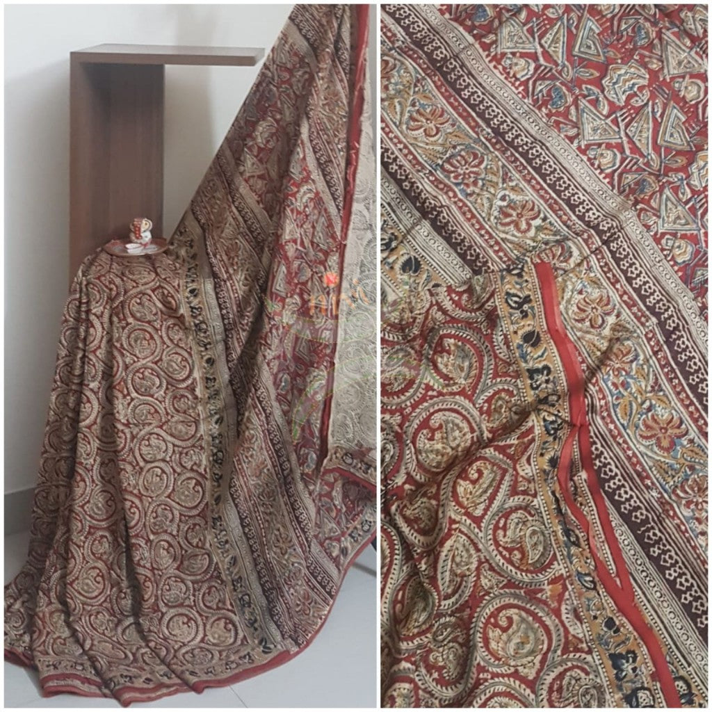 Handloom red chennur silk kalamkari saree