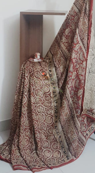 Handloom red chennur silk kalamkari saree
