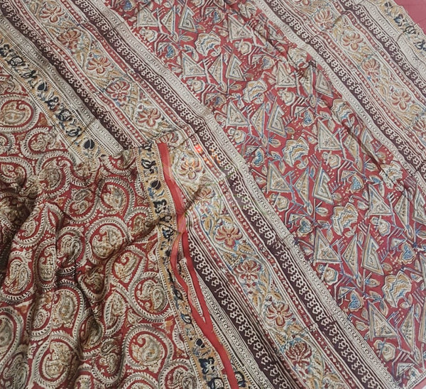 Handloom red chennur silk kalamkari saree