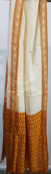 Handloom orange and off white pochampalli ikat 3 piece suit set