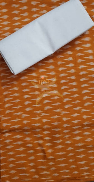 Handloom orange and off white pochampalli ikat 3 piece suit set