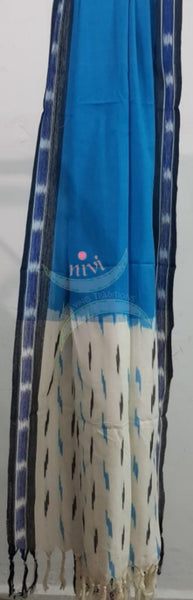 Handloom off white and blue pochampalli ikat 3 piece suit set