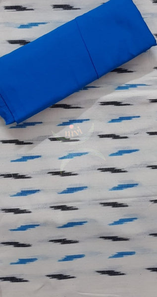 Handloom off white and blue pochampalli ikat 3 piece suit set