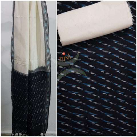 Handloom black and off white pochampalli ikat 3 piece suit set