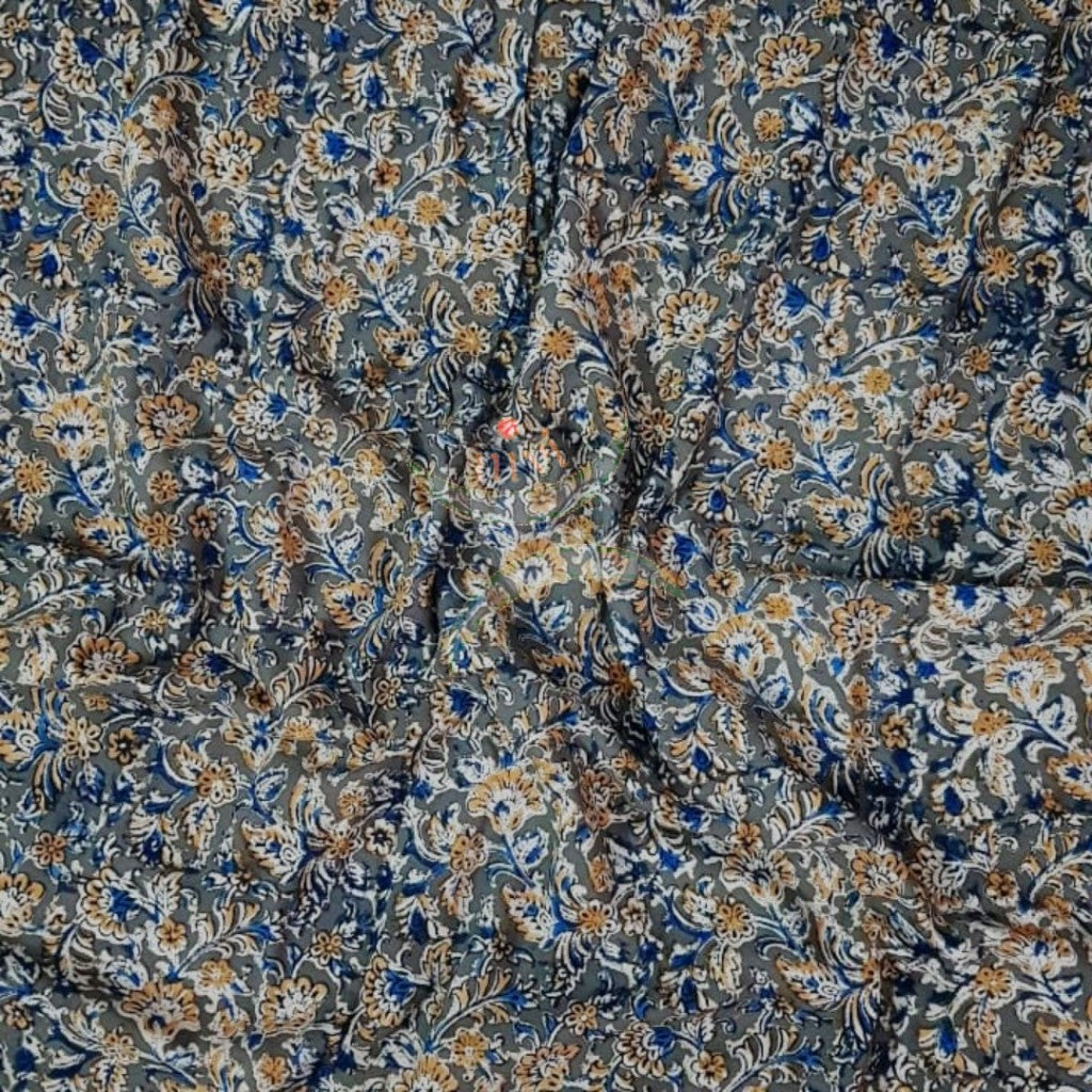 Handloom mehendi green cotton kalamkari printed fabric