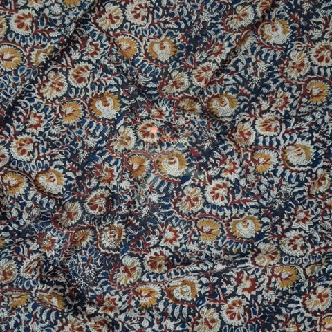 Handloom royal blue cotton kalamkari printed fabric