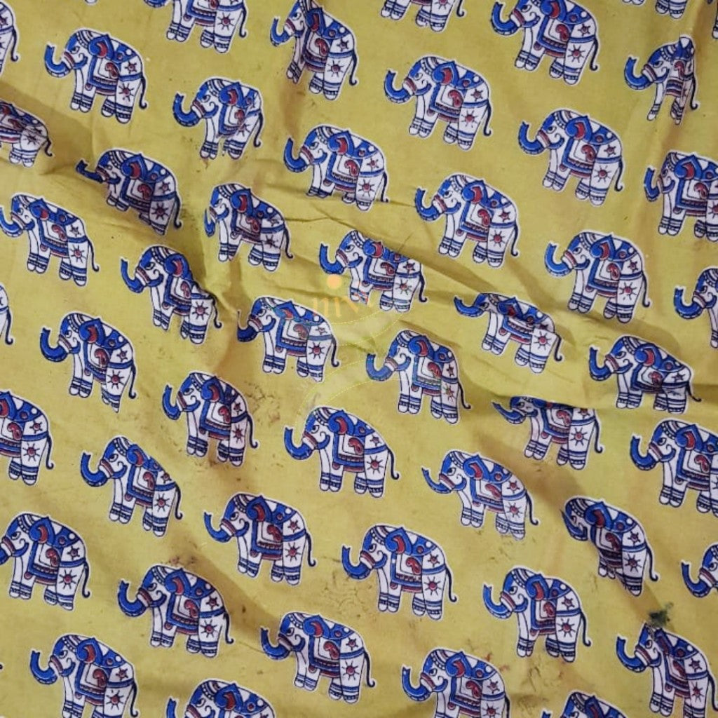 Handloom yellow cotton kalamkari printed fabric