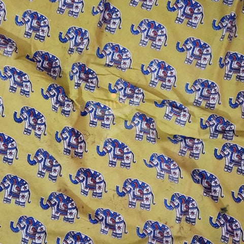 Handloom yellow cotton kalamkari printed fabric