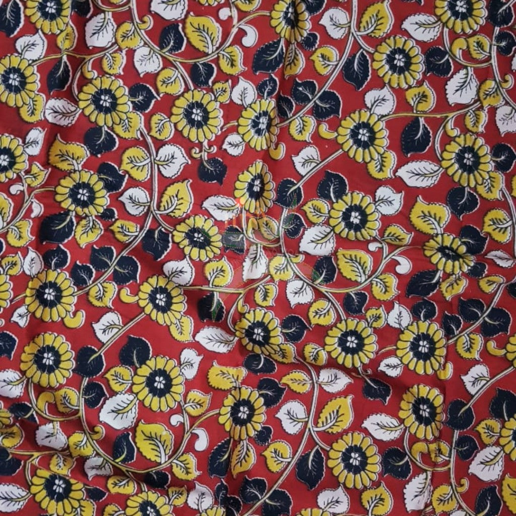 Handloom red cotton kalamkari printed fabric
