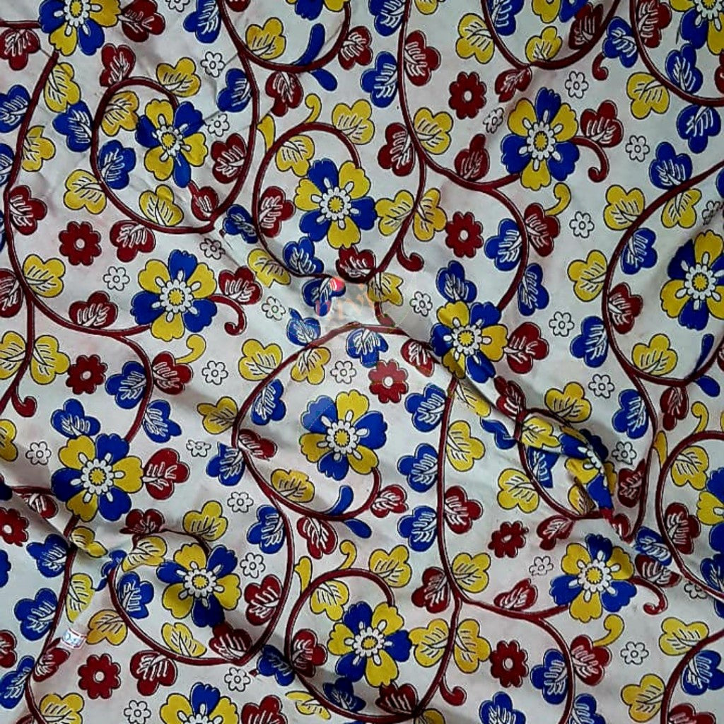 Handloom off white cotton kalamkari printed fabric