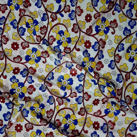 Handloom off white cotton kalamkari printed fabric