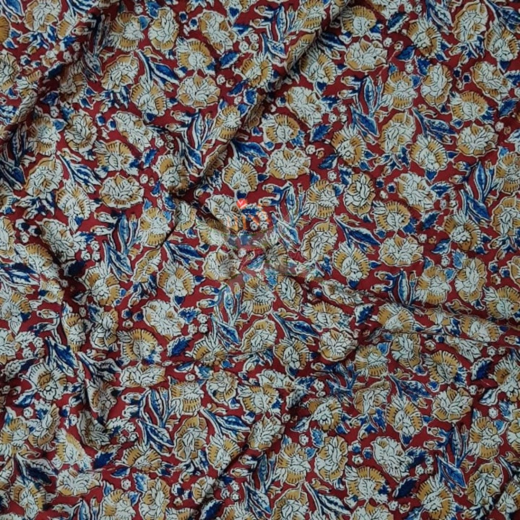 Handloom red cotton kalamkari printed fabric