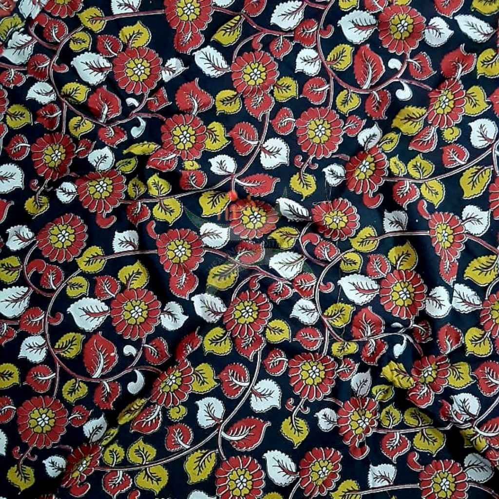 Handloom black cotton kalamkari printed fabric